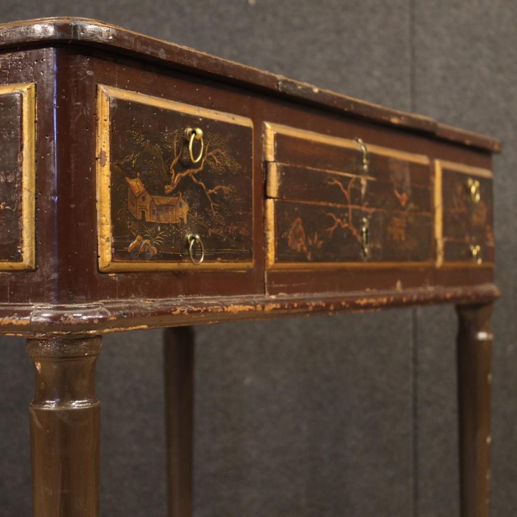 19th Century Black Lacquered Chinoiserie Wood French Dressing Table, 1880 1