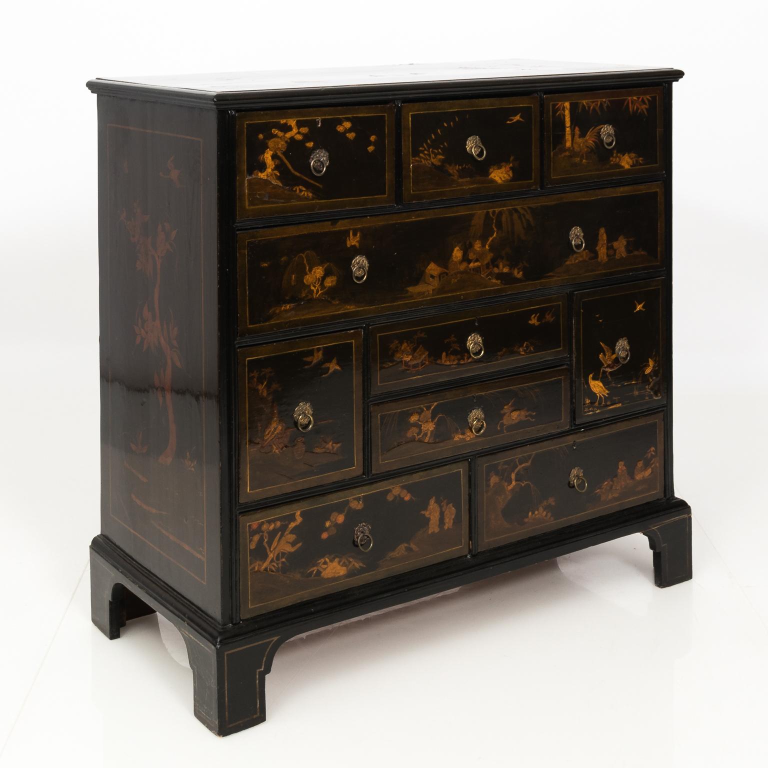 Wood 19th Century Black Lacquered Japanese Chest of Drawers