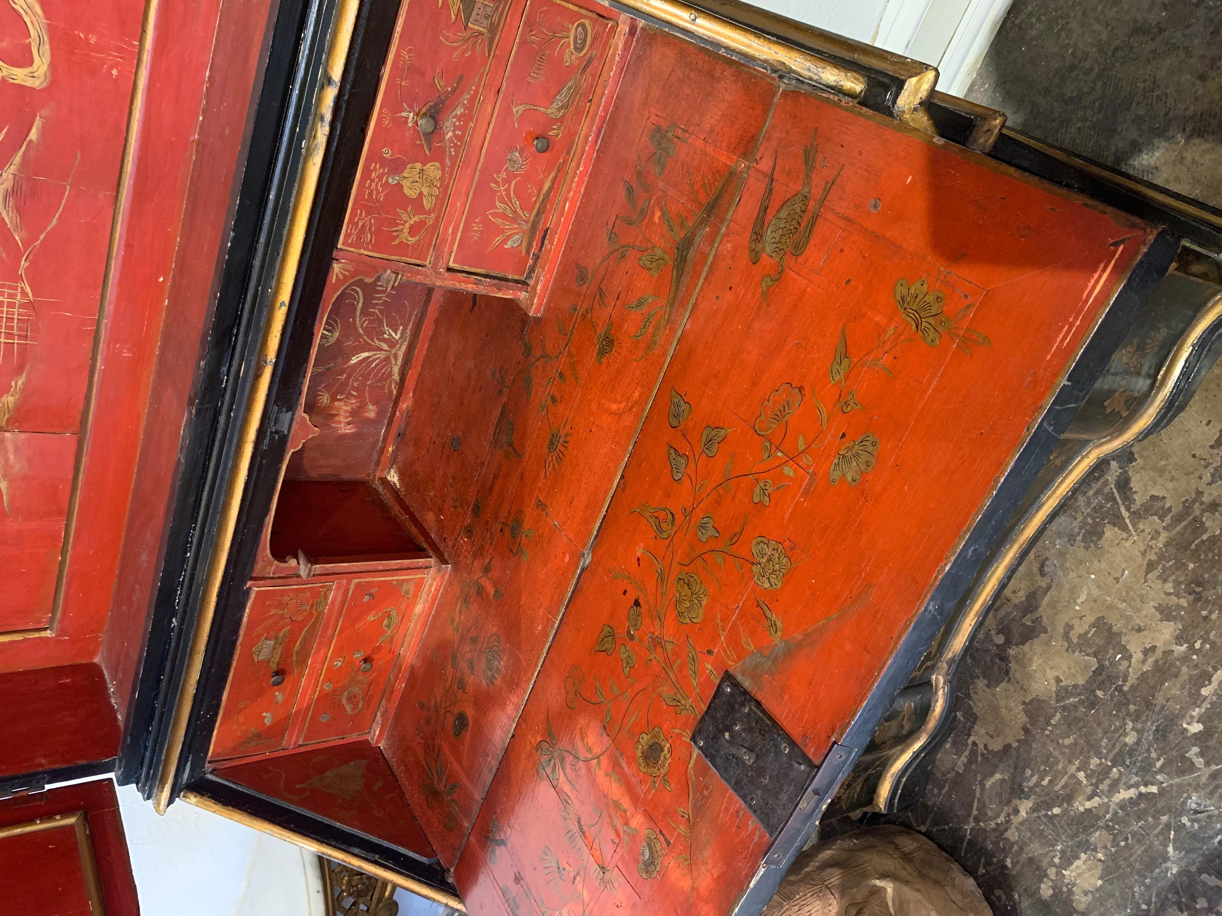 19th Century Black Lacquered Secretary with Raised Chinoiserie Design 2