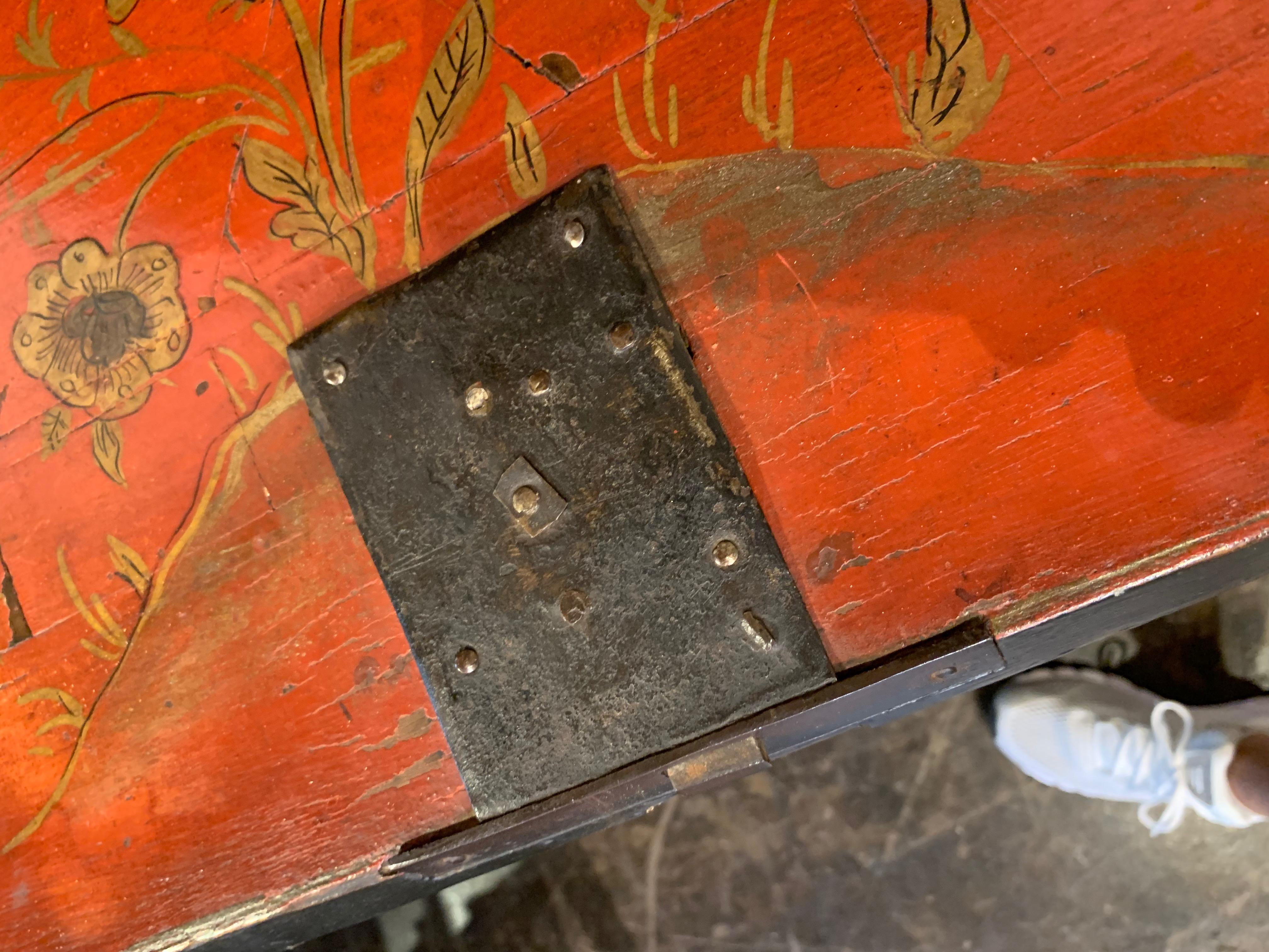 19th Century Black Lacquered Secretary with Raised Chinoiserie Design 3