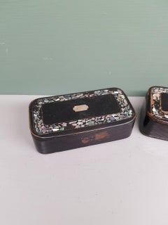 19th Century Black Lacquered Wooden Snuff Boxes Inlaid with Mother of Pearl