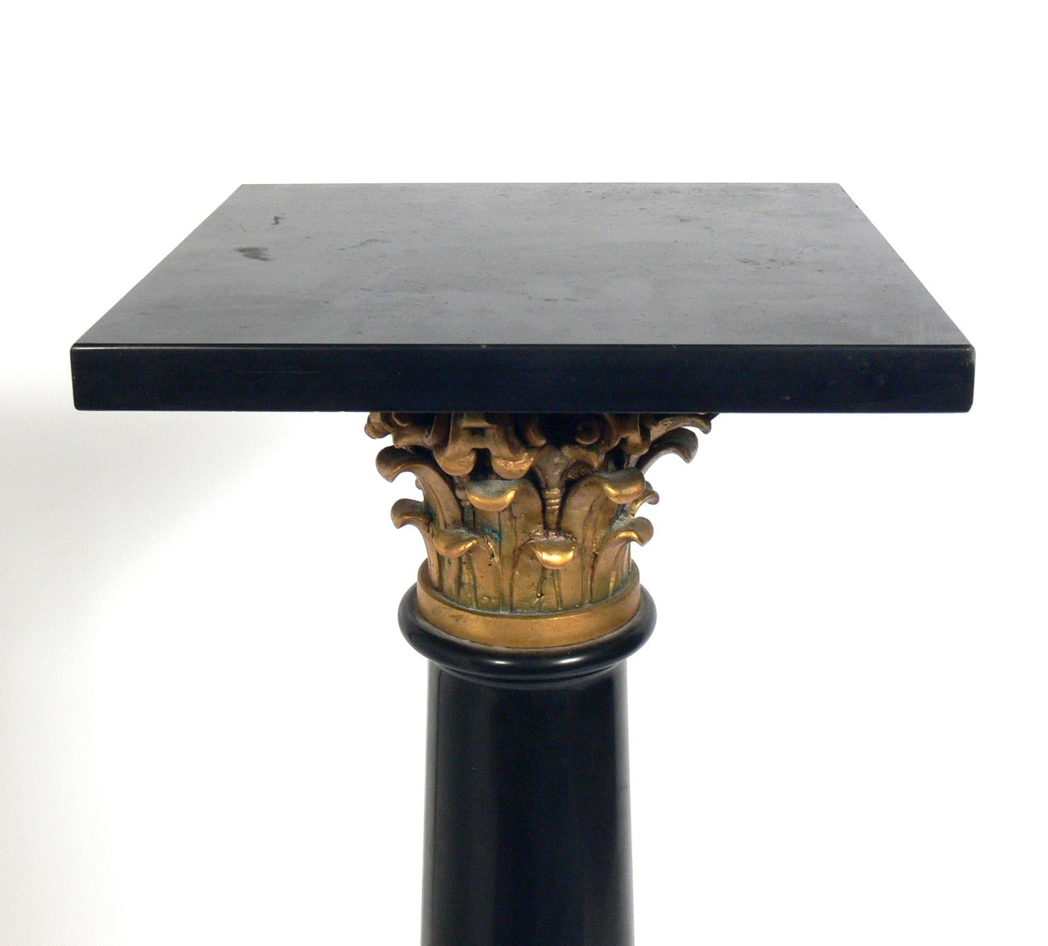 Neoclassical 19th Century Black Marble and Gilt Bronze Pedestal