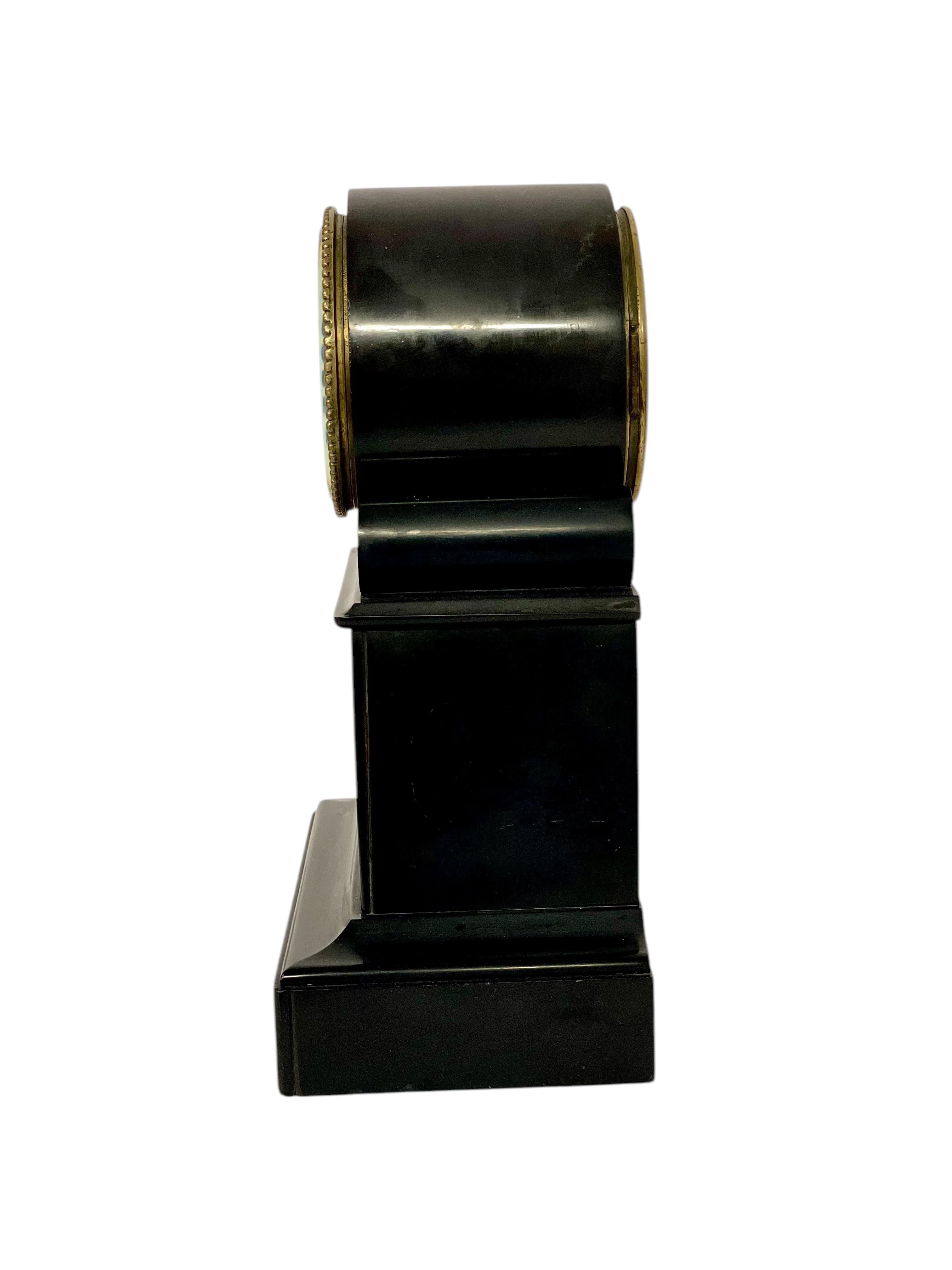 French 19th Century Black Marble Mantel Clock For Sale