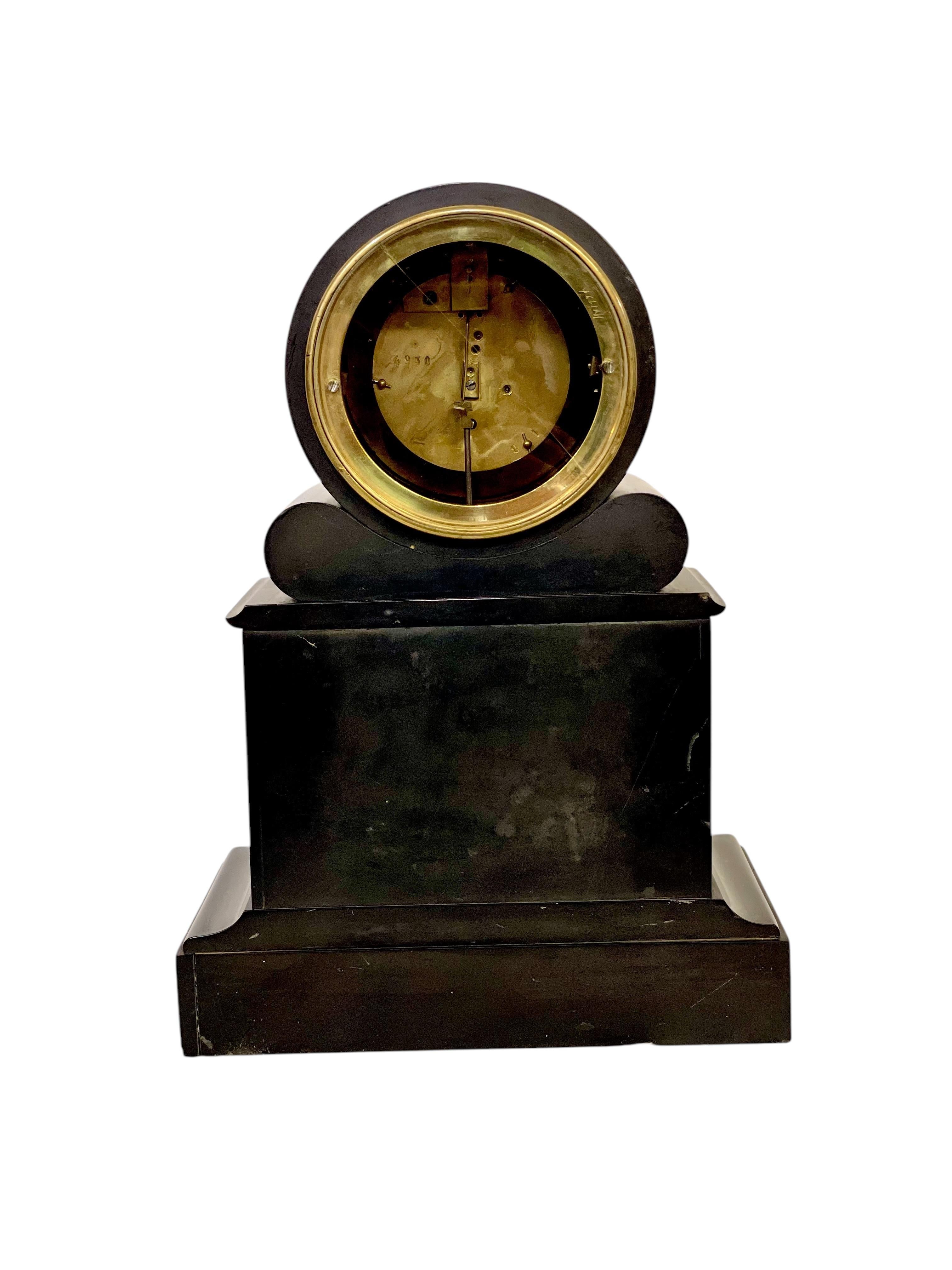 Brass 19th Century Black Marble Mantel Clock For Sale