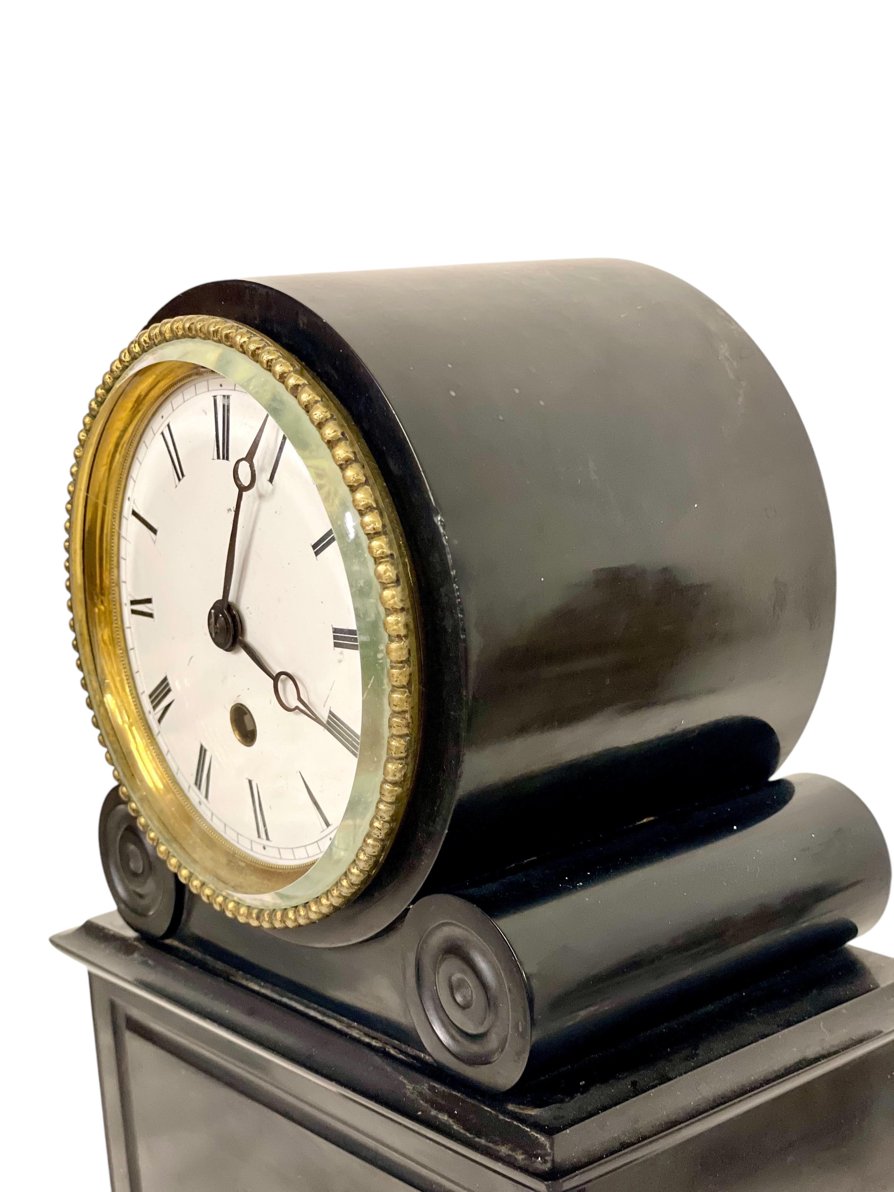 19th Century Black Marble Mantel Clock For Sale 2