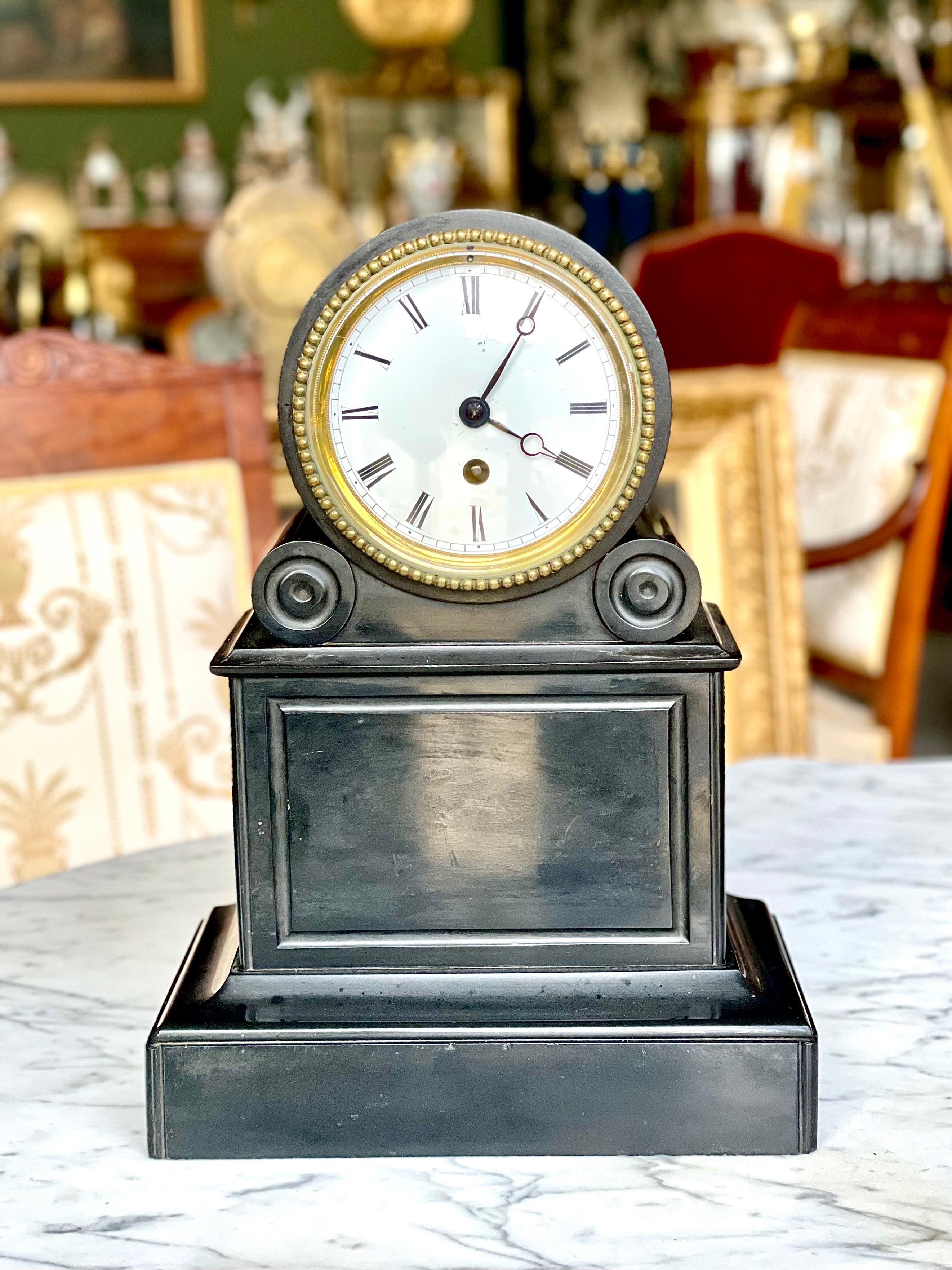 19th Century Black Marble Mantel Clock For Sale 3