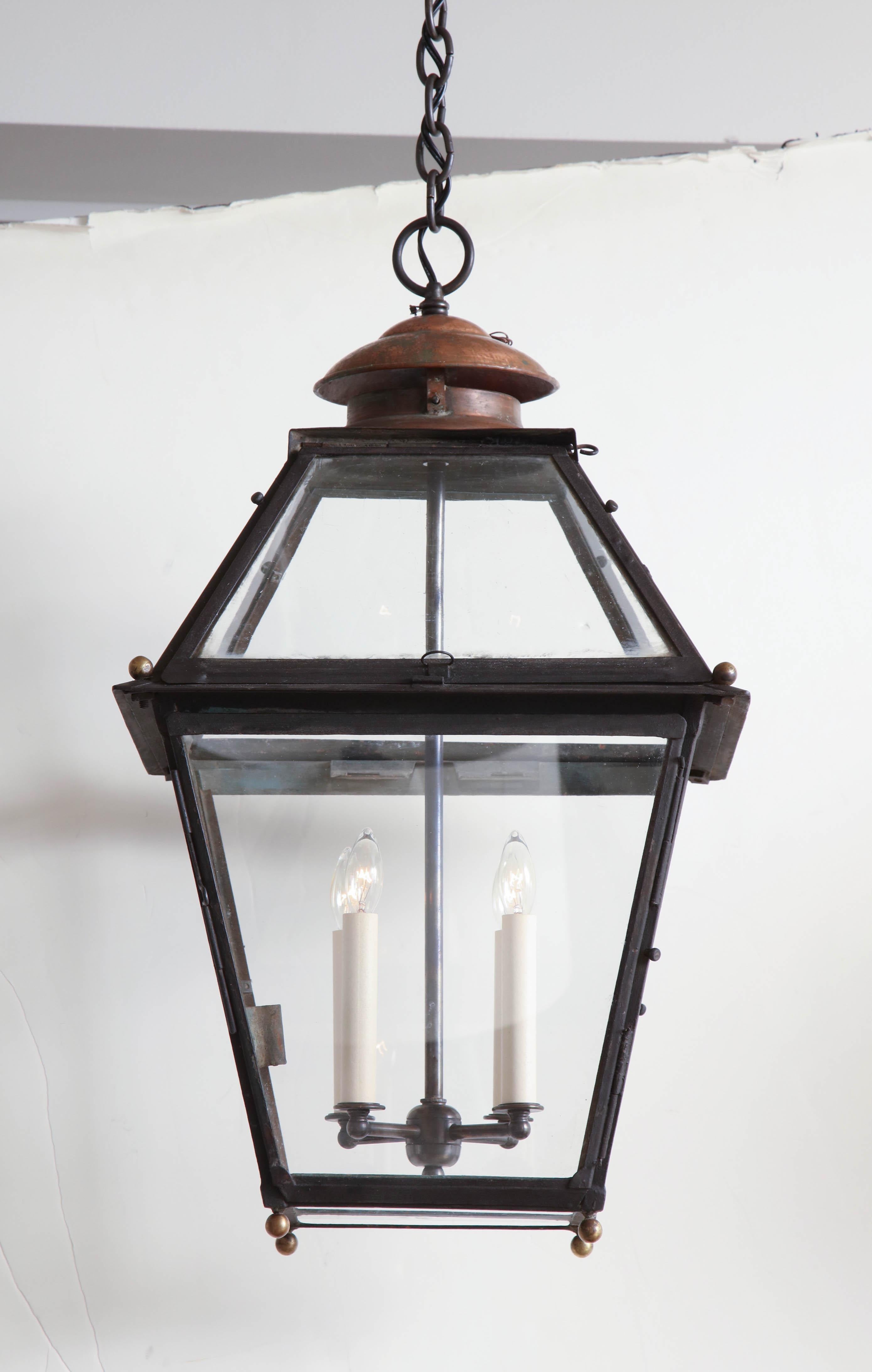 French 19th Century Black Metal Square Lantern, France For Sale