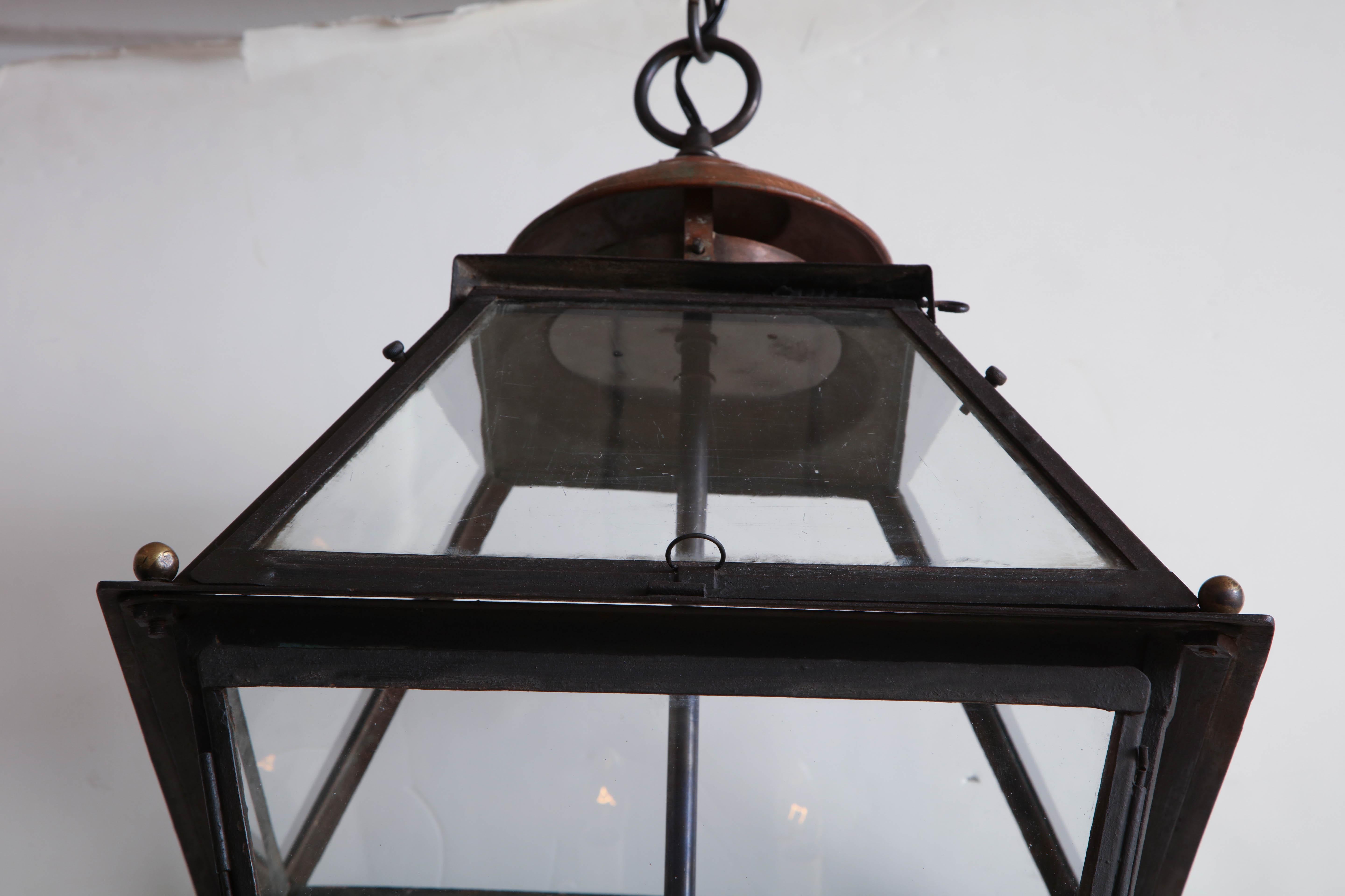 19th Century Black Metal Square Lantern, France In Good Condition For Sale In New York, NY