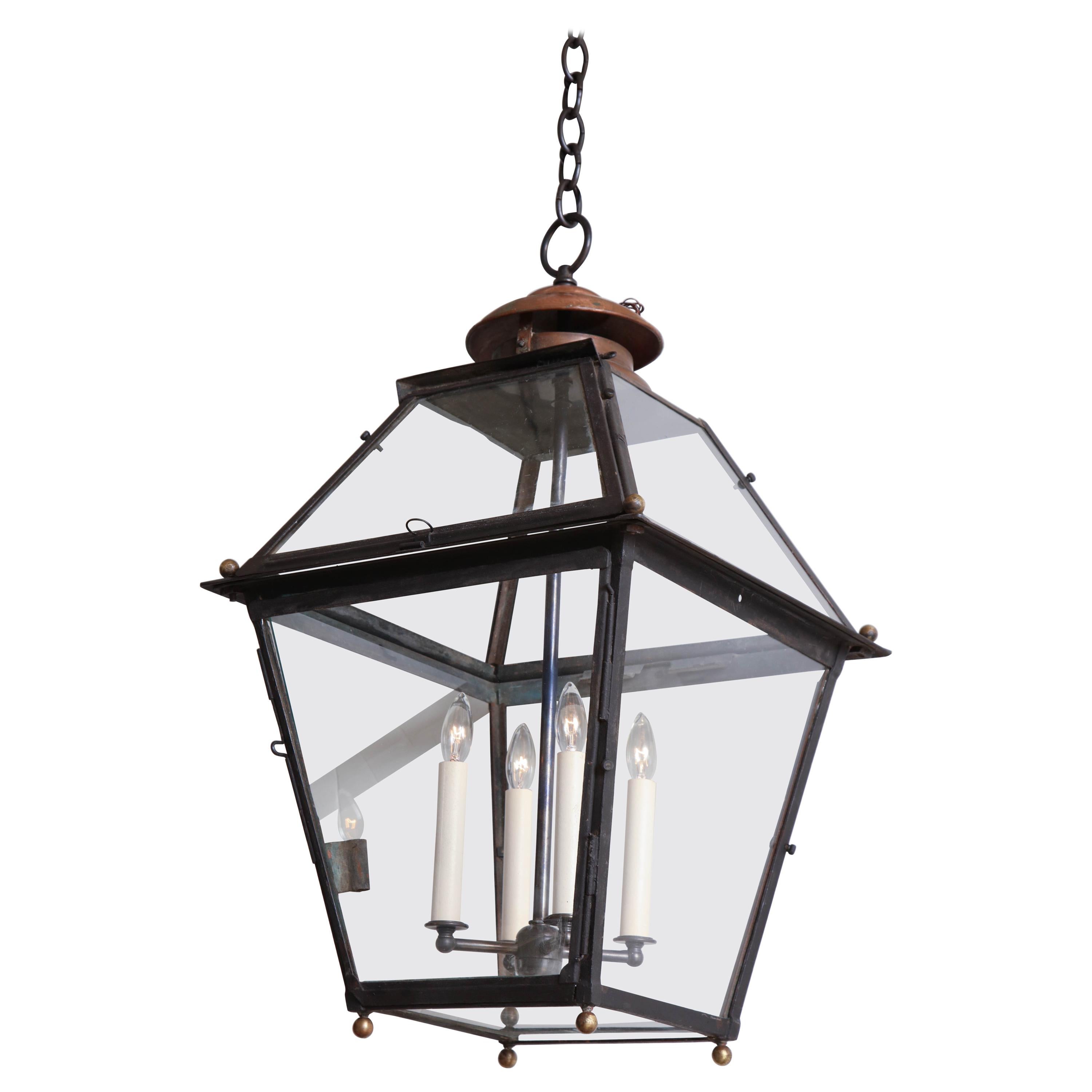 19th Century Black Metal Square Lantern, France For Sale