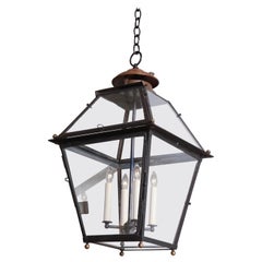 Antique 19th Century Black Metal Square Lantern, France