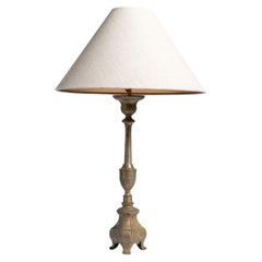 19th Century Black Metal Table Lamp with Fabric Shade, France, Antique
