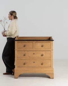 19th Century Black Oak Chest Of Drawers With Belgian Blue Stone Top