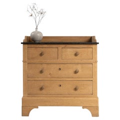 19th Century Black Oak Chest Of Drawers With Belgian Blue Stone Top