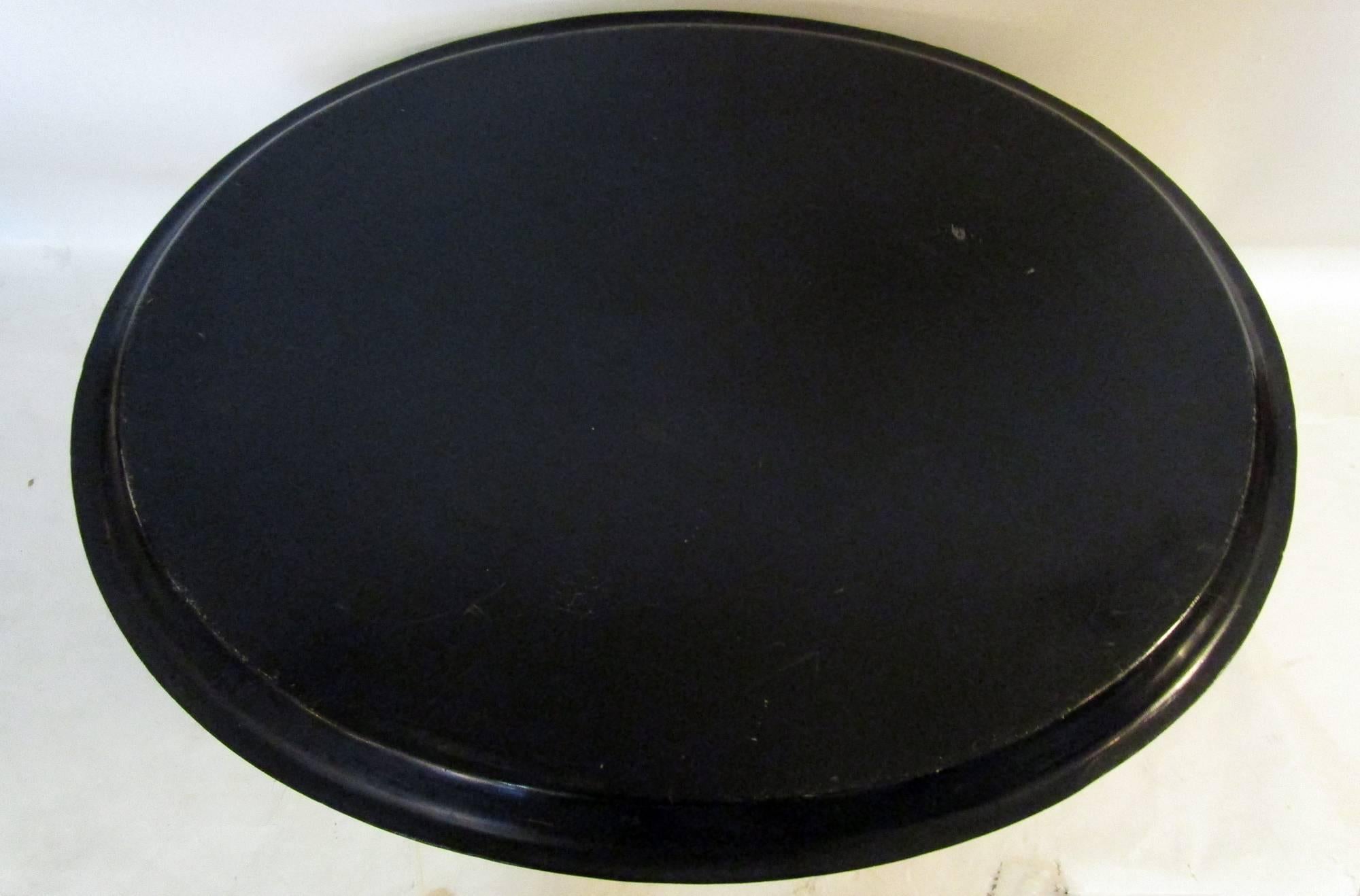 Fruitwood 19th Century Black Oval English Papier Mâché Tray Coffee Table