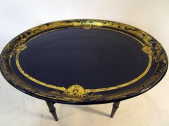 19th Century Black Oval English Papier Mâché Tray Coffee Table