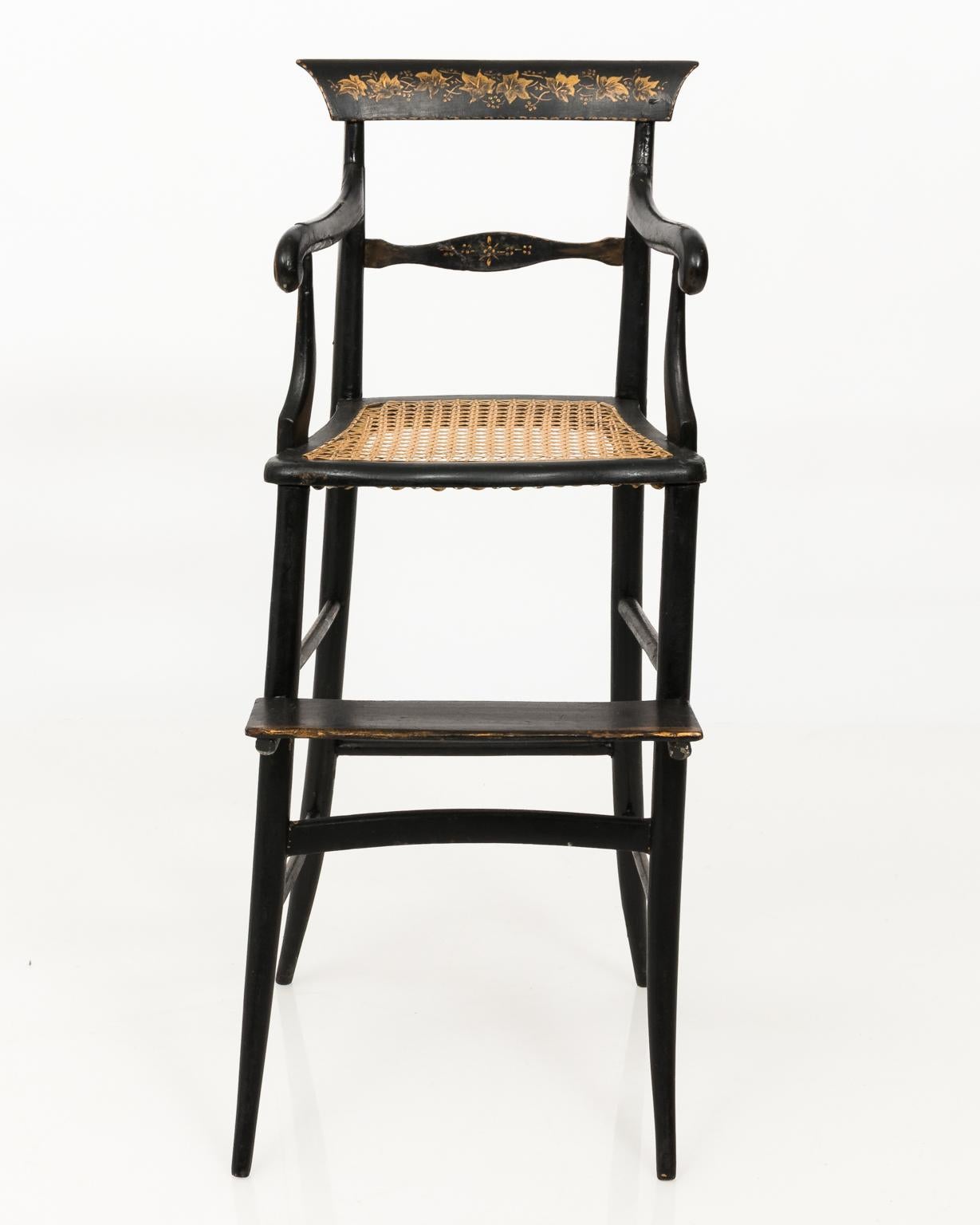 Cane 19th Century Black Painted Child's High Chair
