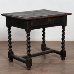 19th Century Black Painted Danish Oak Side Table with Single Drawer