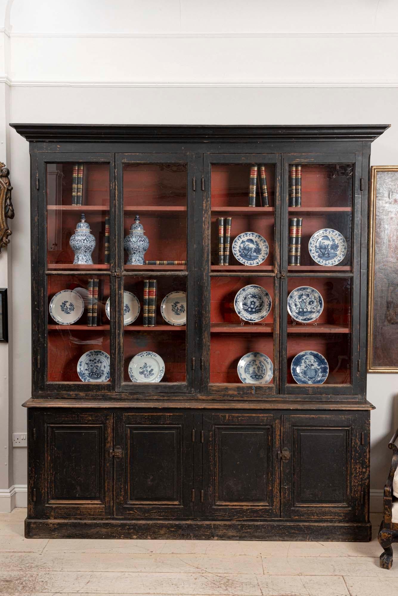 19th Century Black Painted French Library Breakfront 'Moderne' Bookcase 8