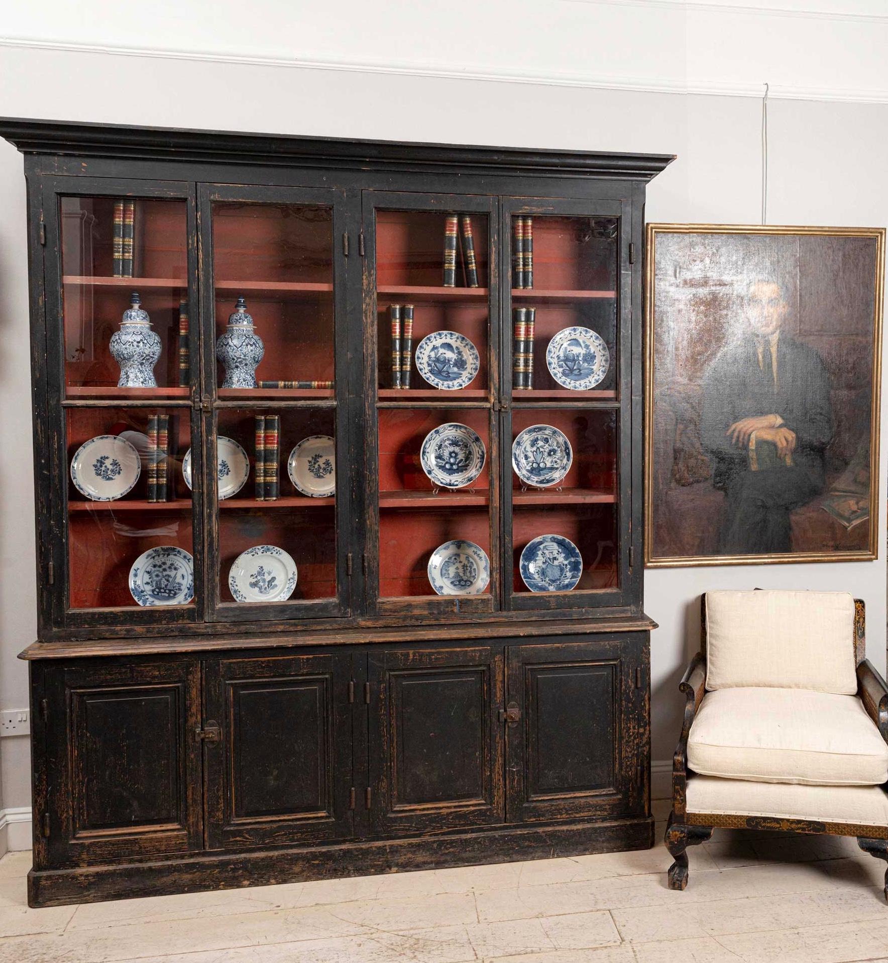 19th Century Black Painted French Library Breakfront 'Moderne' Bookcase 9