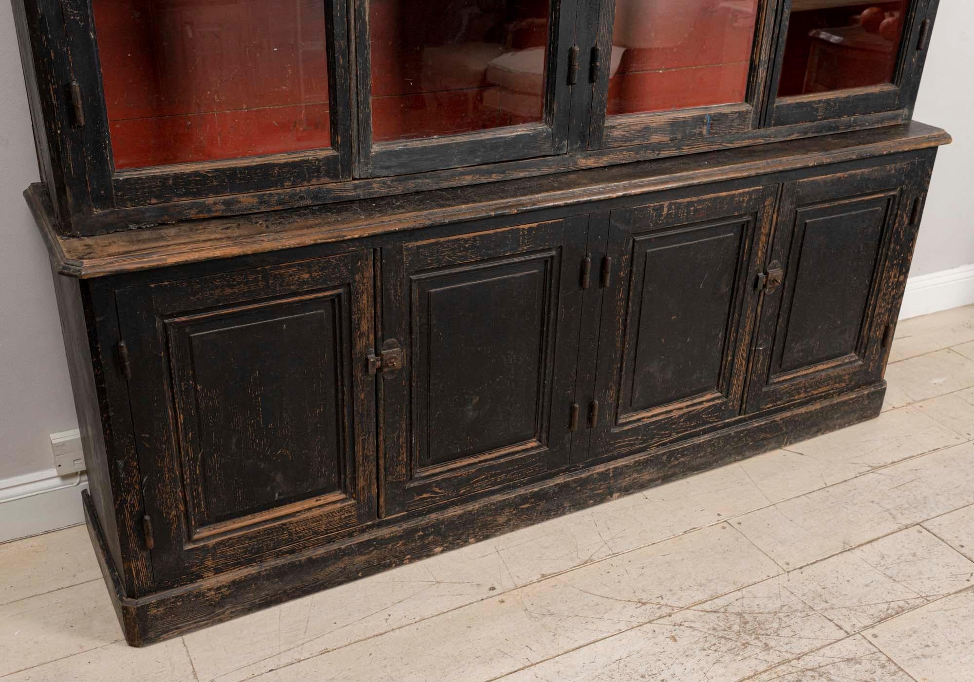 Art Nouveau 19th Century Black Painted French Library Breakfront 'Moderne' Bookcase