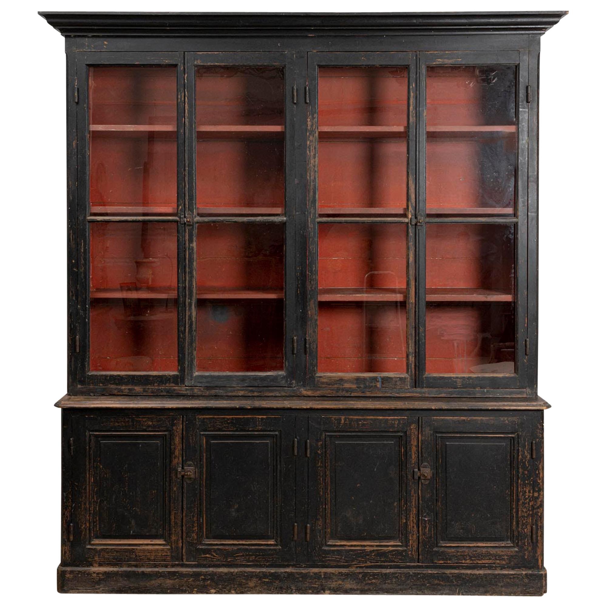 19th Century Black Painted French Library Breakfront 'Moderne' Bookcase