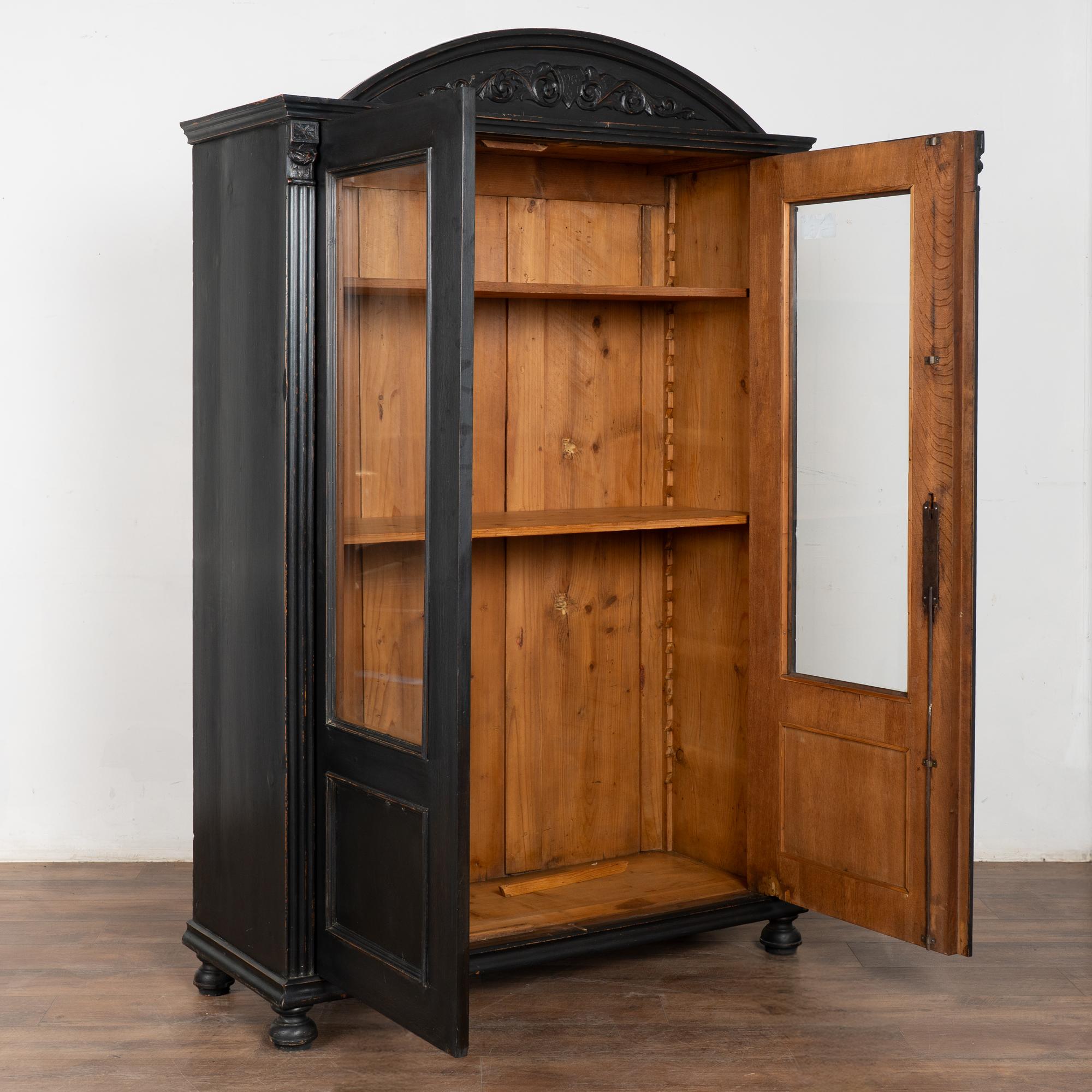 Country 19th Century Black Painted Pine Bookcase Display Cabinet For Sale