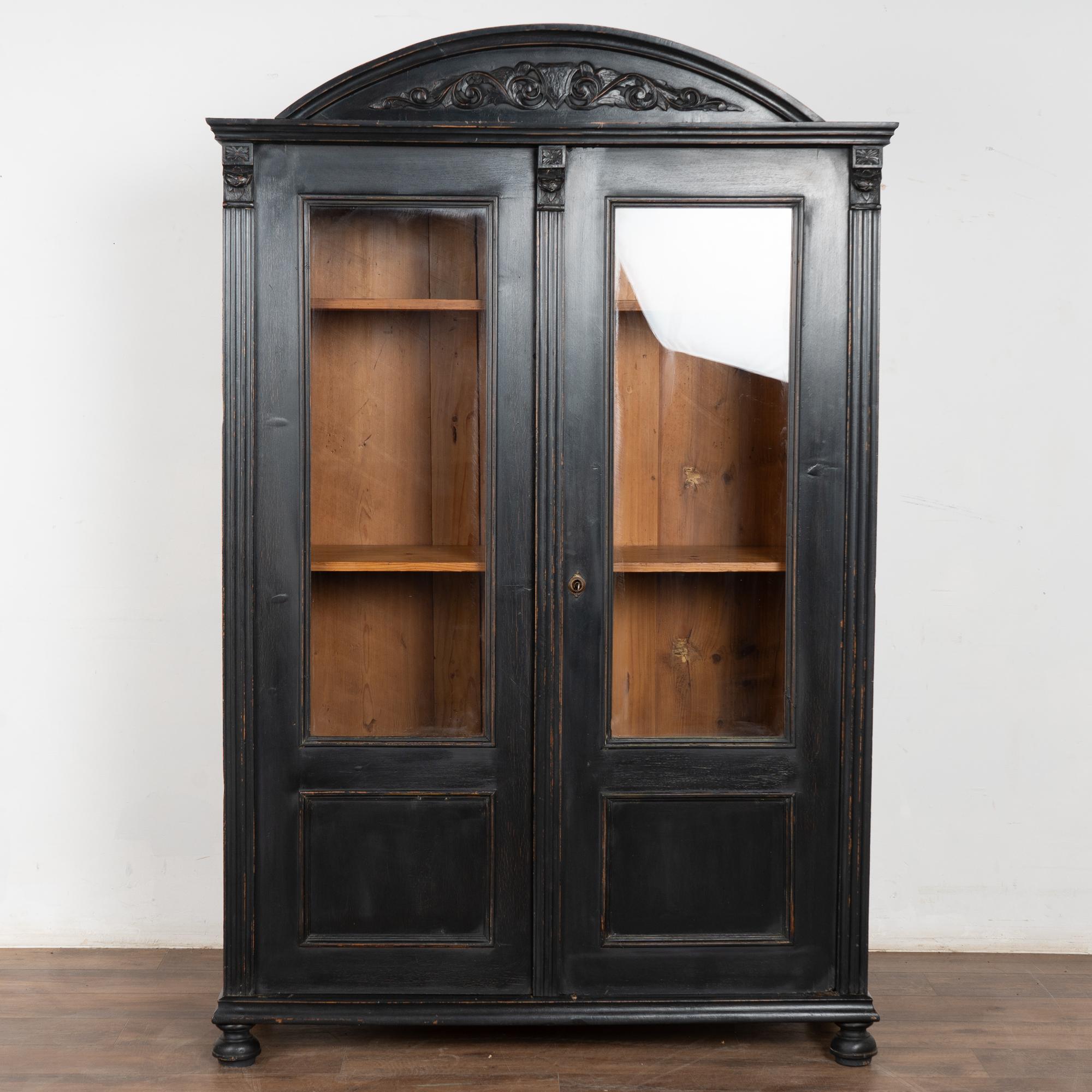 Hungarian 19th Century Black Painted Pine Bookcase Display Cabinet For Sale