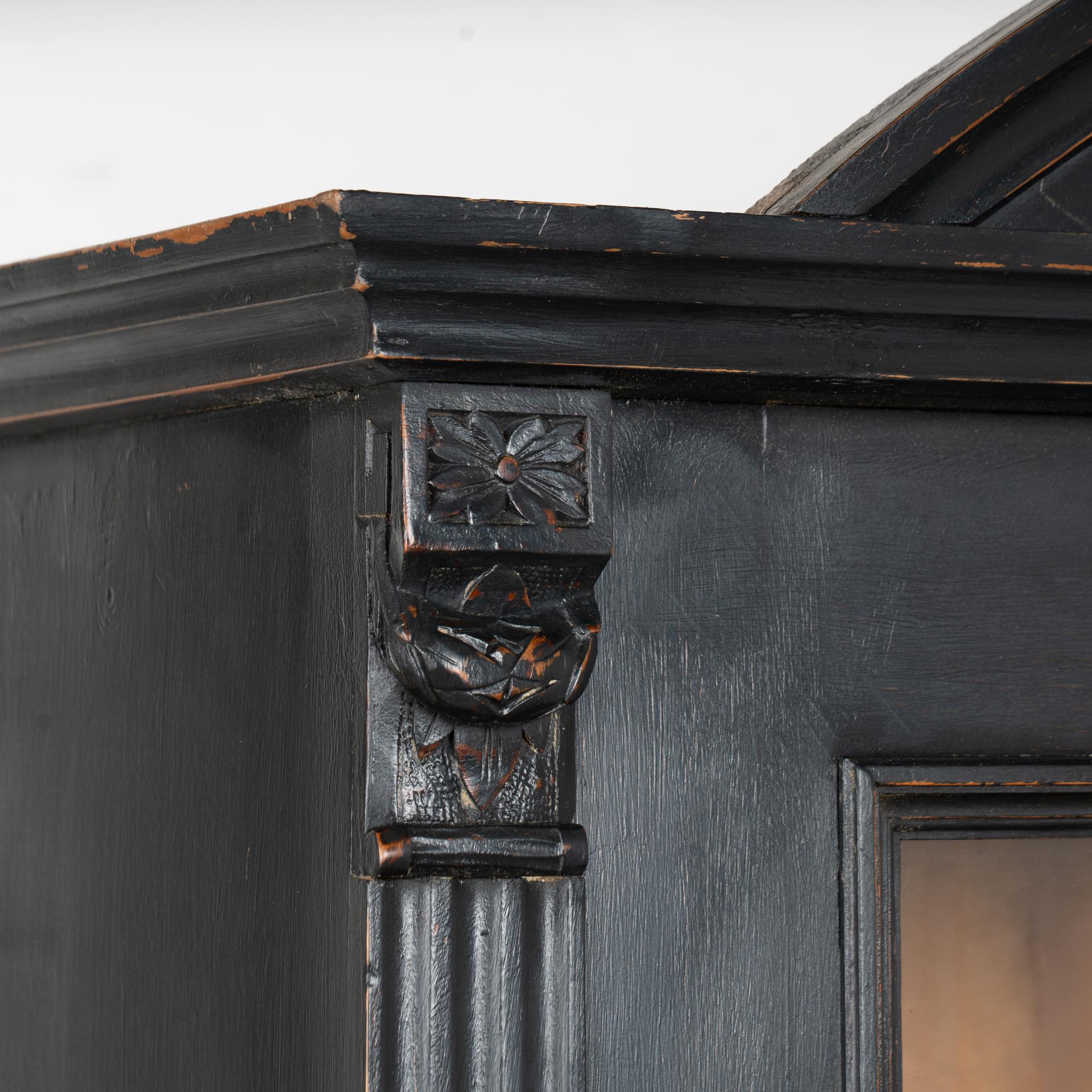 19th Century Black Painted Pine Bookcase Display Cabinet In Good Condition For Sale In Round Top, TX