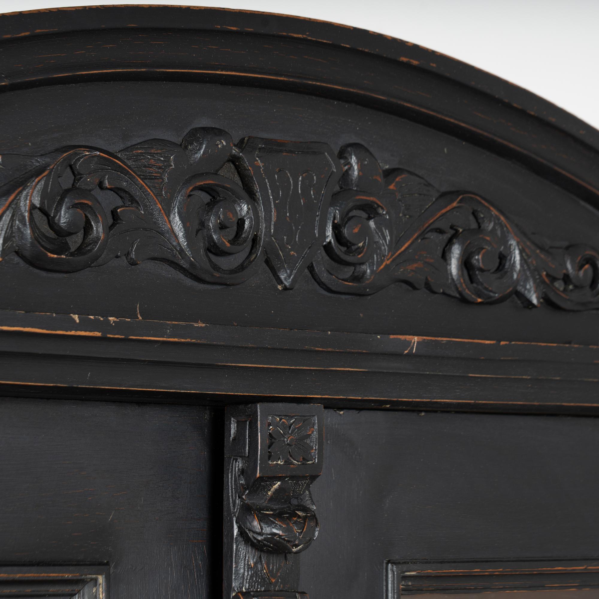 Glass 19th Century Black Painted Pine Bookcase Display Cabinet For Sale