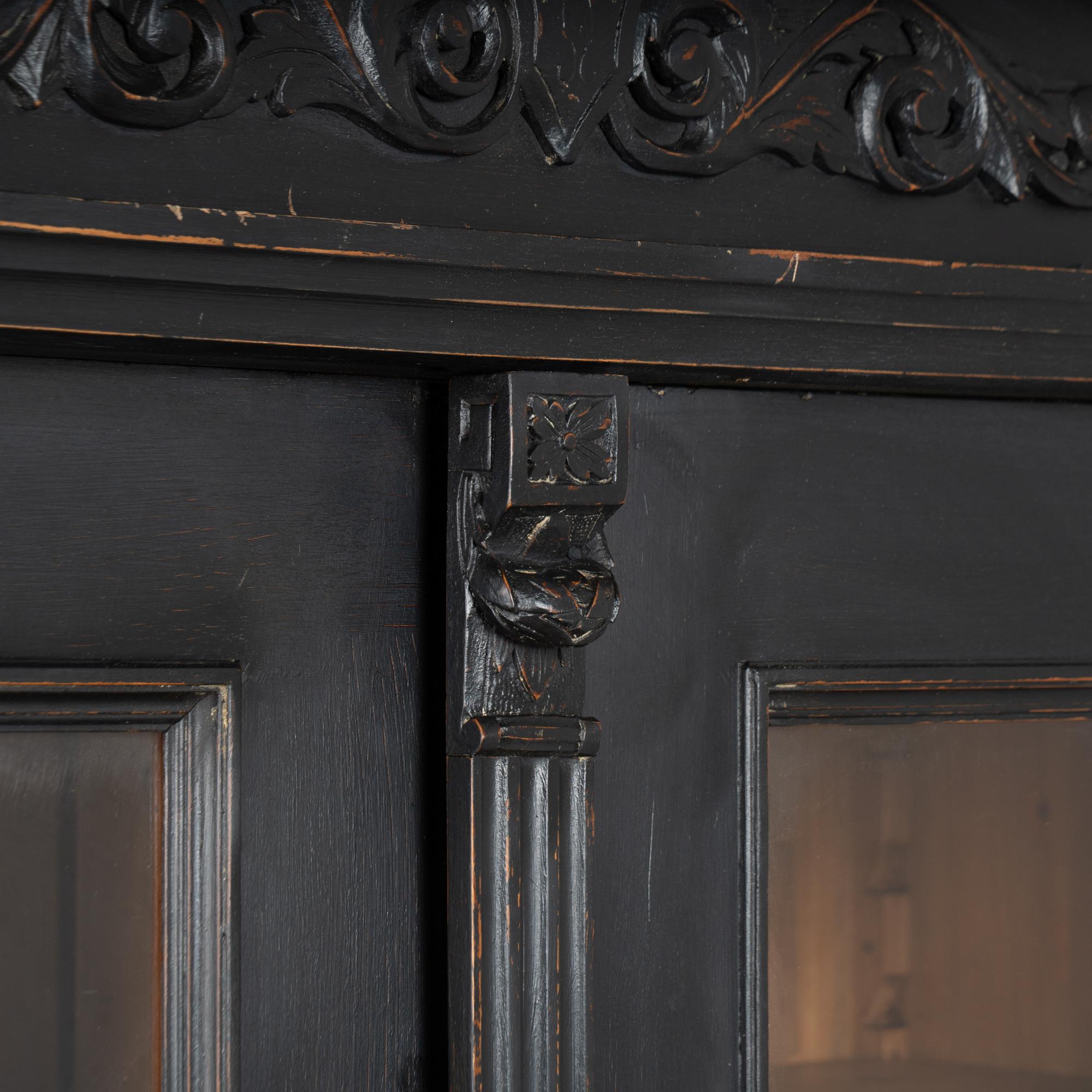 19th Century Black Painted Pine Bookcase Display Cabinet For Sale 2