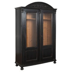 19th Century Black Painted Pine Bookcase Display Cabinet