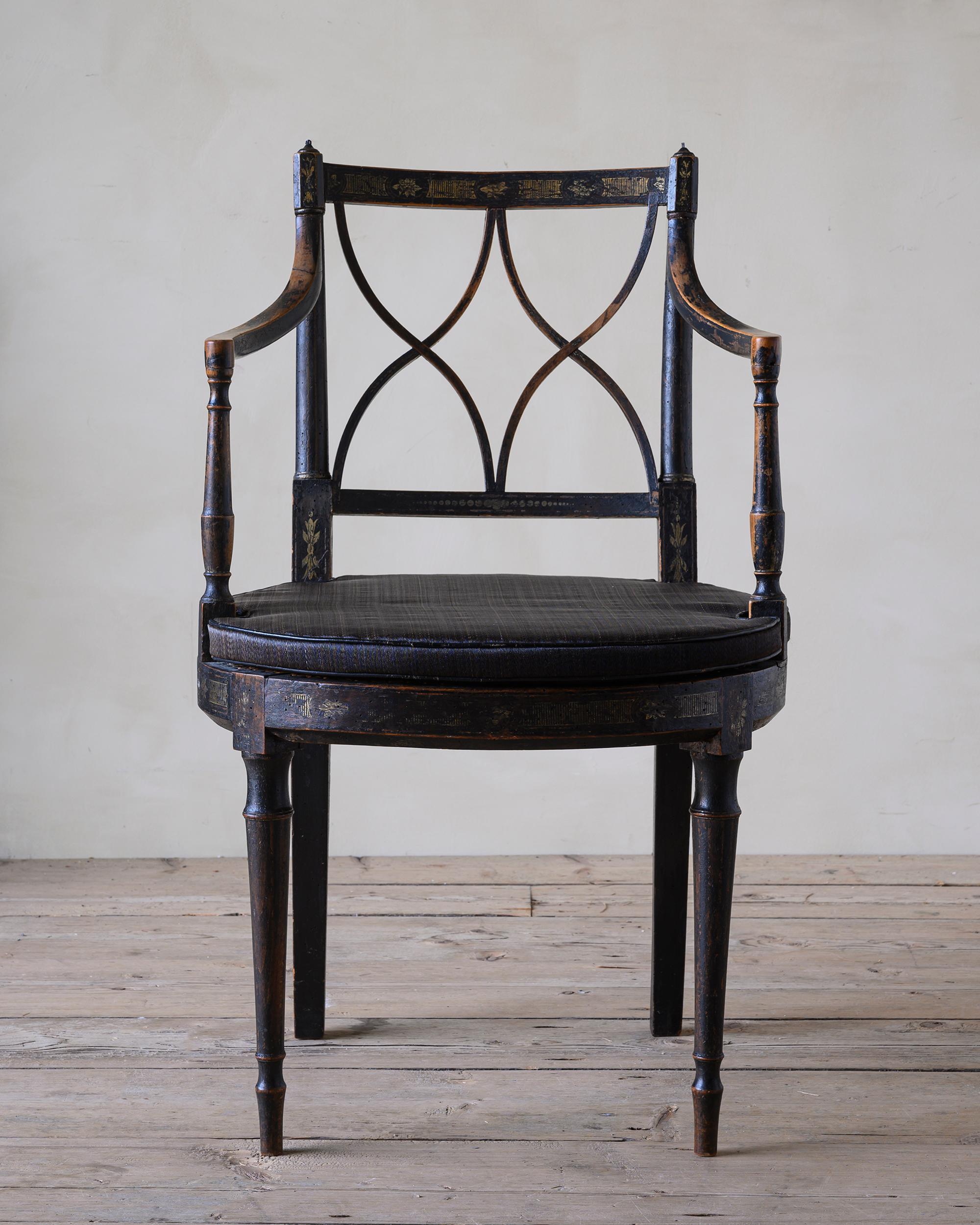 English 19th Century Black Painted Regency Armchair