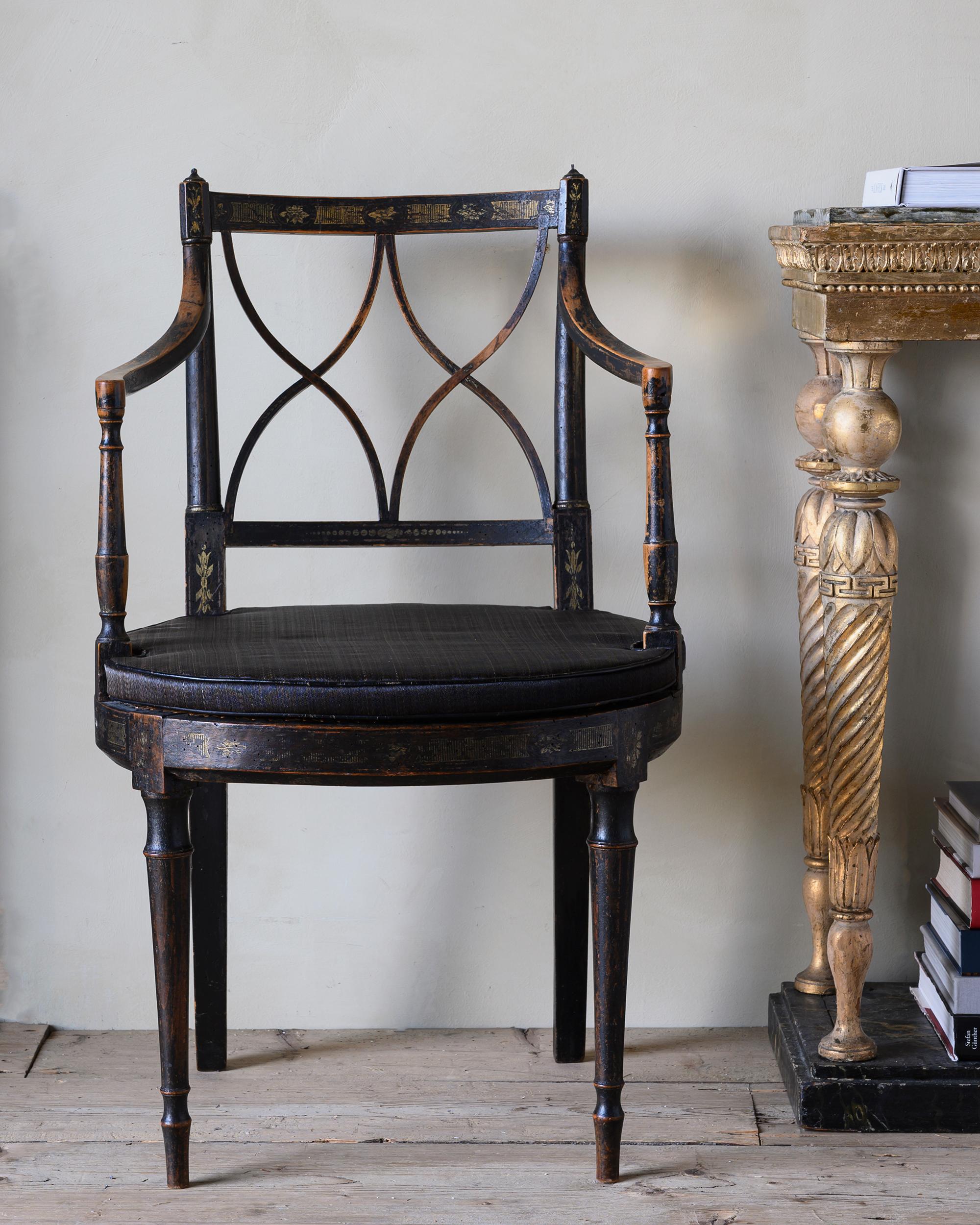 Wood 19th Century Black Painted Regency Armchair