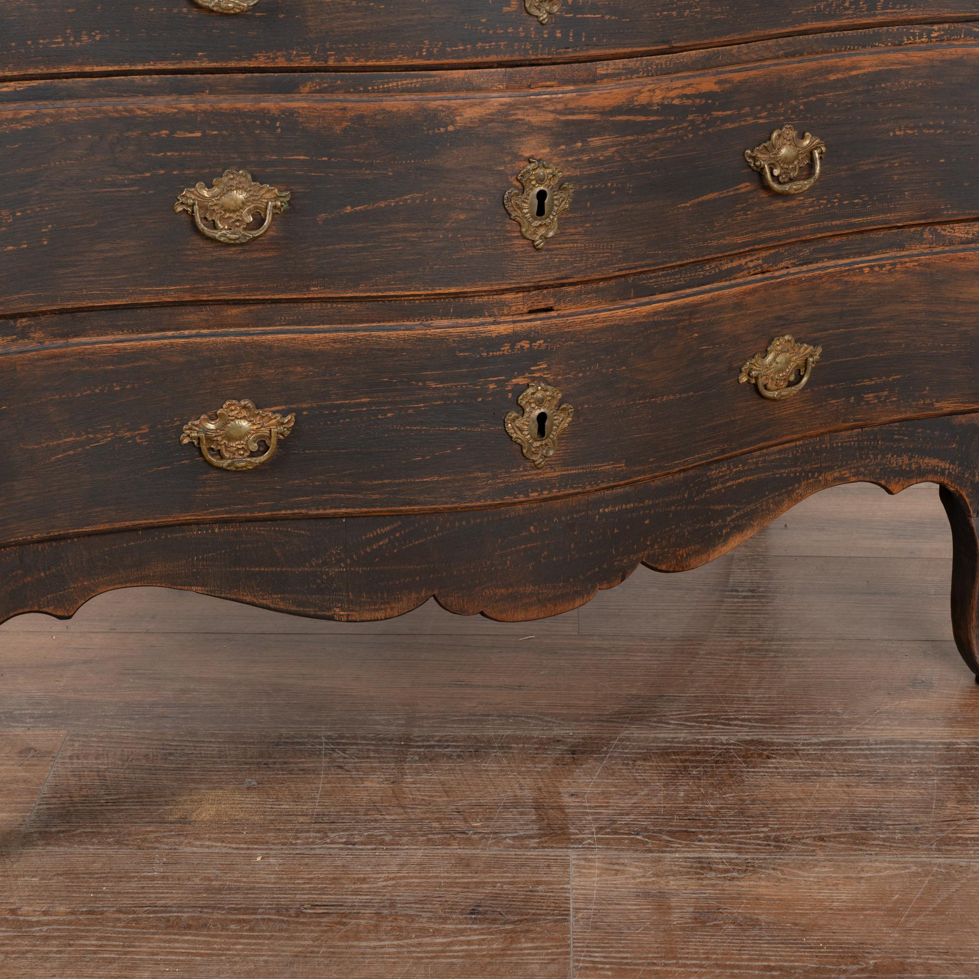 19th Century Black Painted Rococo Pine Chest of Three Drawers, Sweden For Sale 5