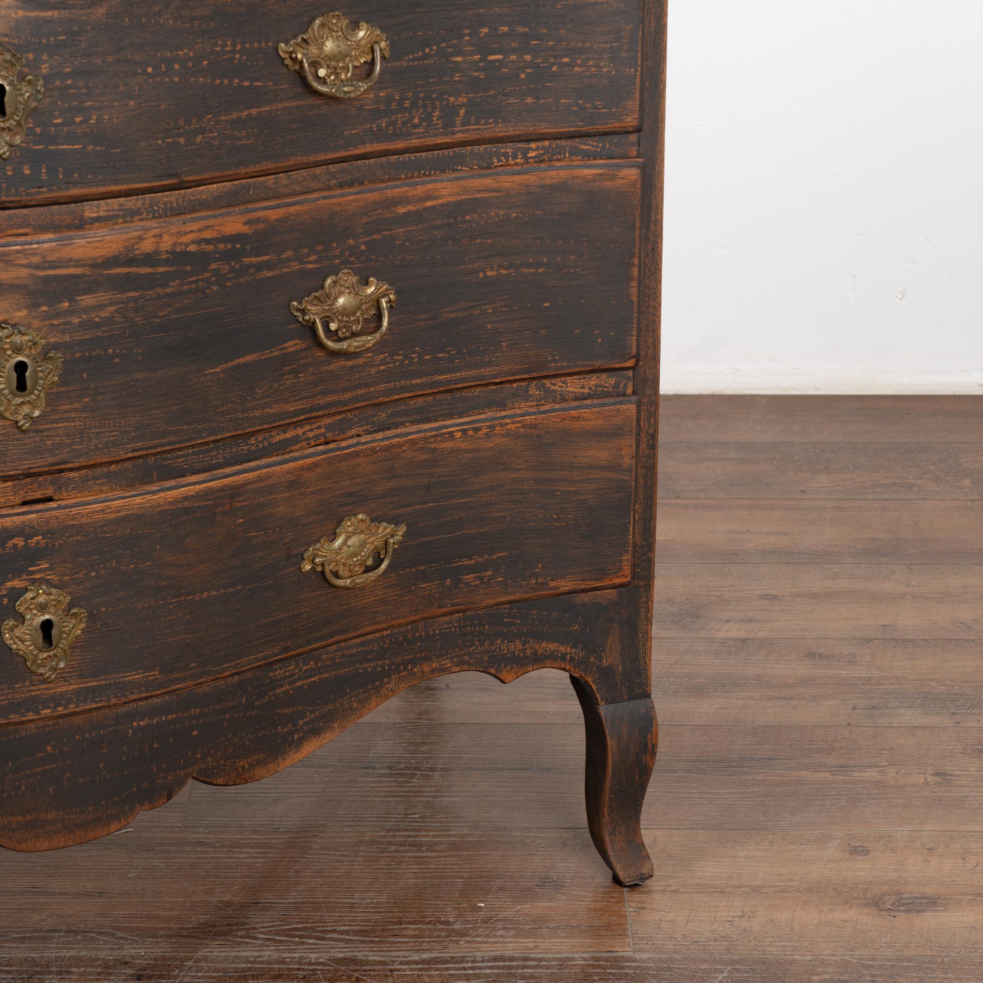 19th Century Black Painted Rococo Pine Chest of Three Drawers, Sweden For Sale 6