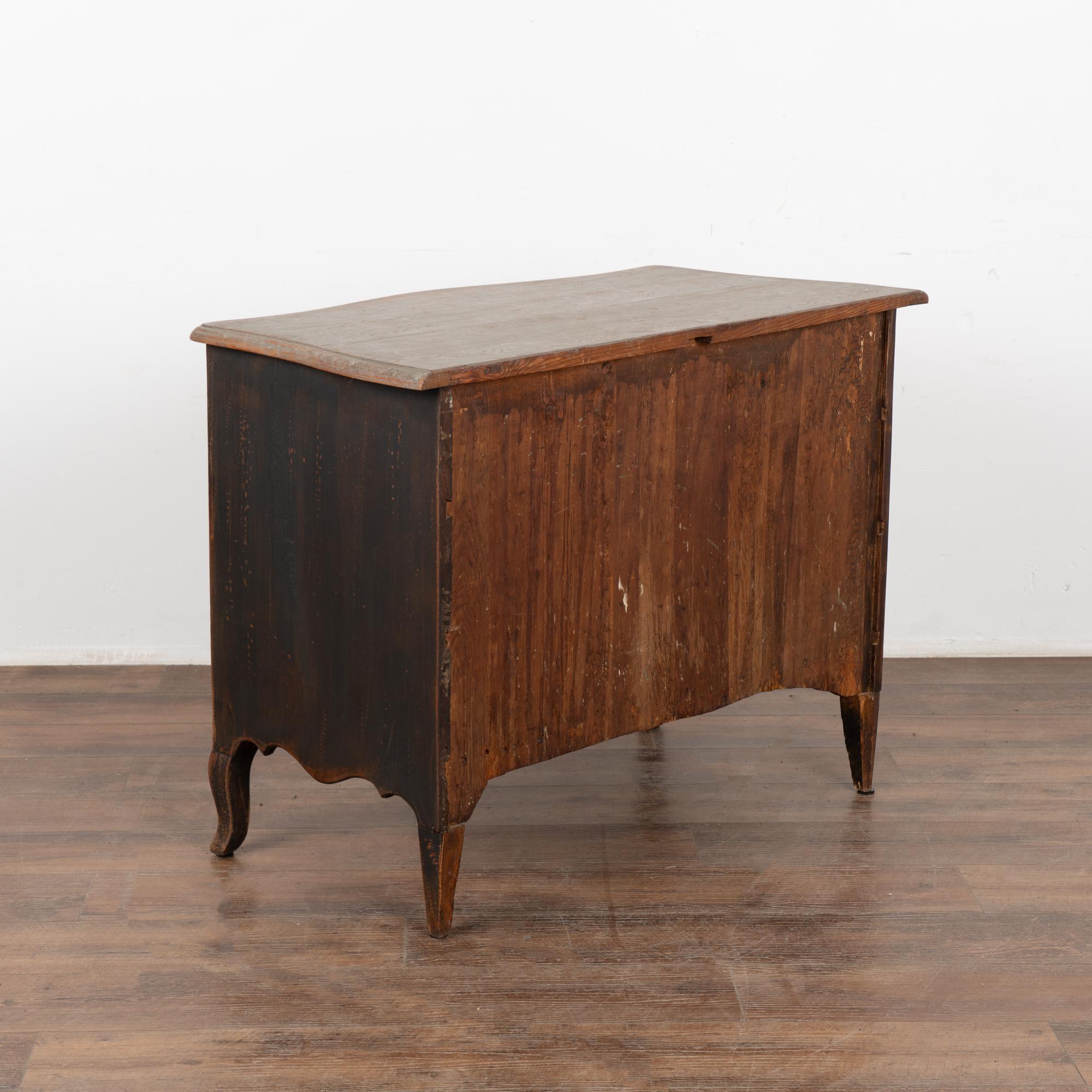 19th Century Black Painted Rococo Pine Chest of Three Drawers, Sweden For Sale 7