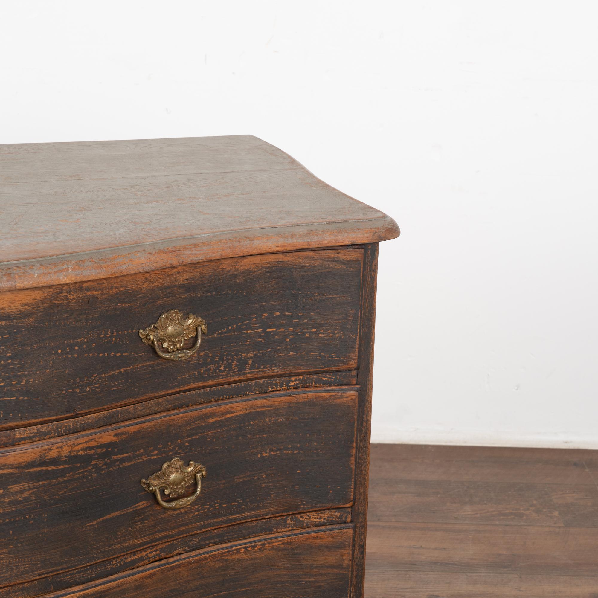 19th Century Black Painted Rococo Pine Chest of Three Drawers, Sweden For Sale 3
