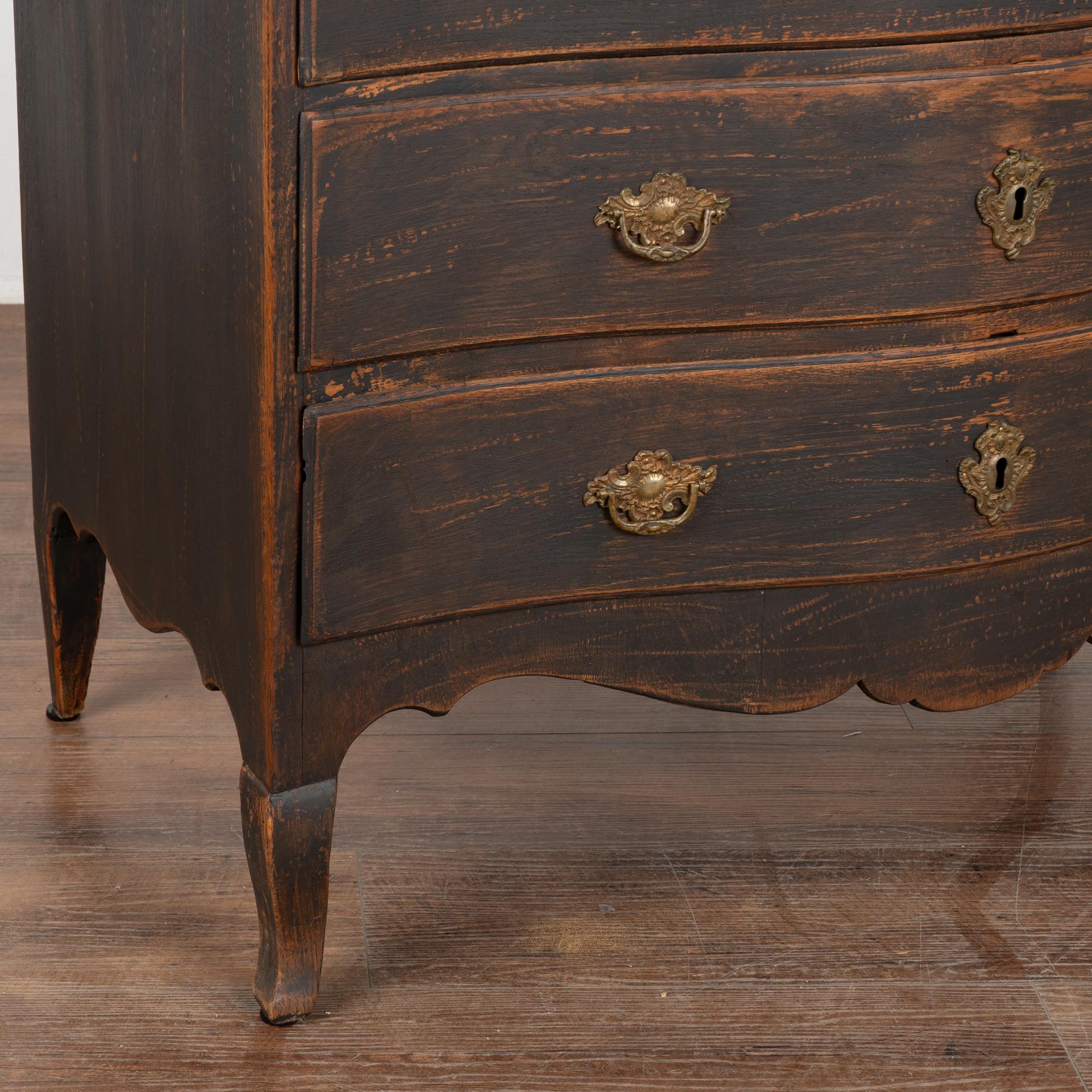 19th Century Black Painted Rococo Pine Chest of Three Drawers, Sweden For Sale 4