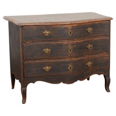19th Century Black Painted Rococo Pine Chest of Three Drawers, Sweden