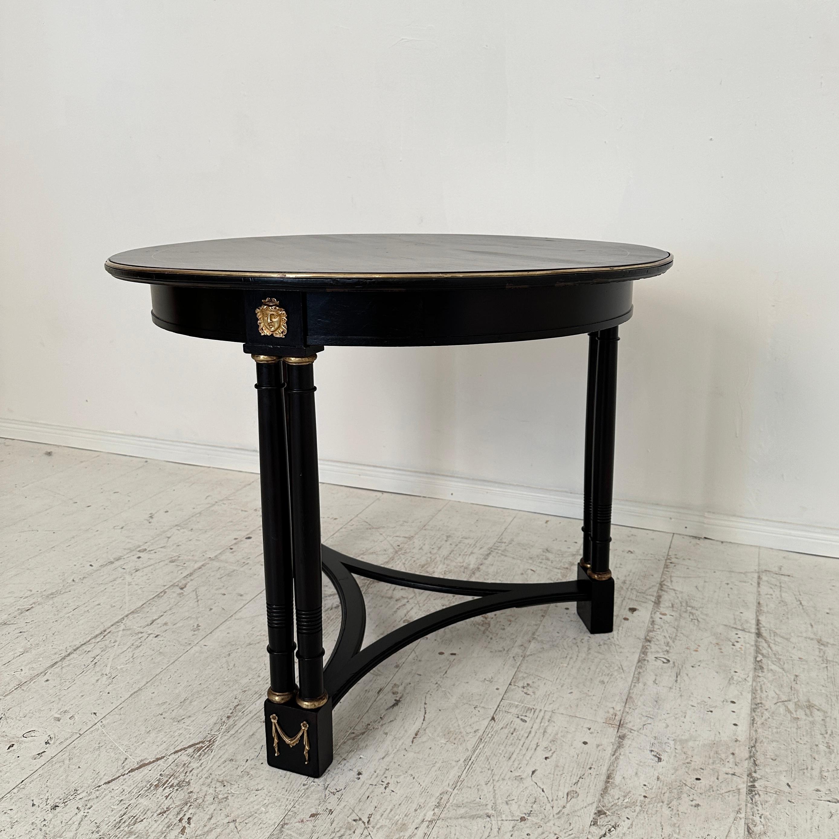 Late 19th Century 19th Century Black Round Gueridon Empire Style Table, around 1870 For Sale