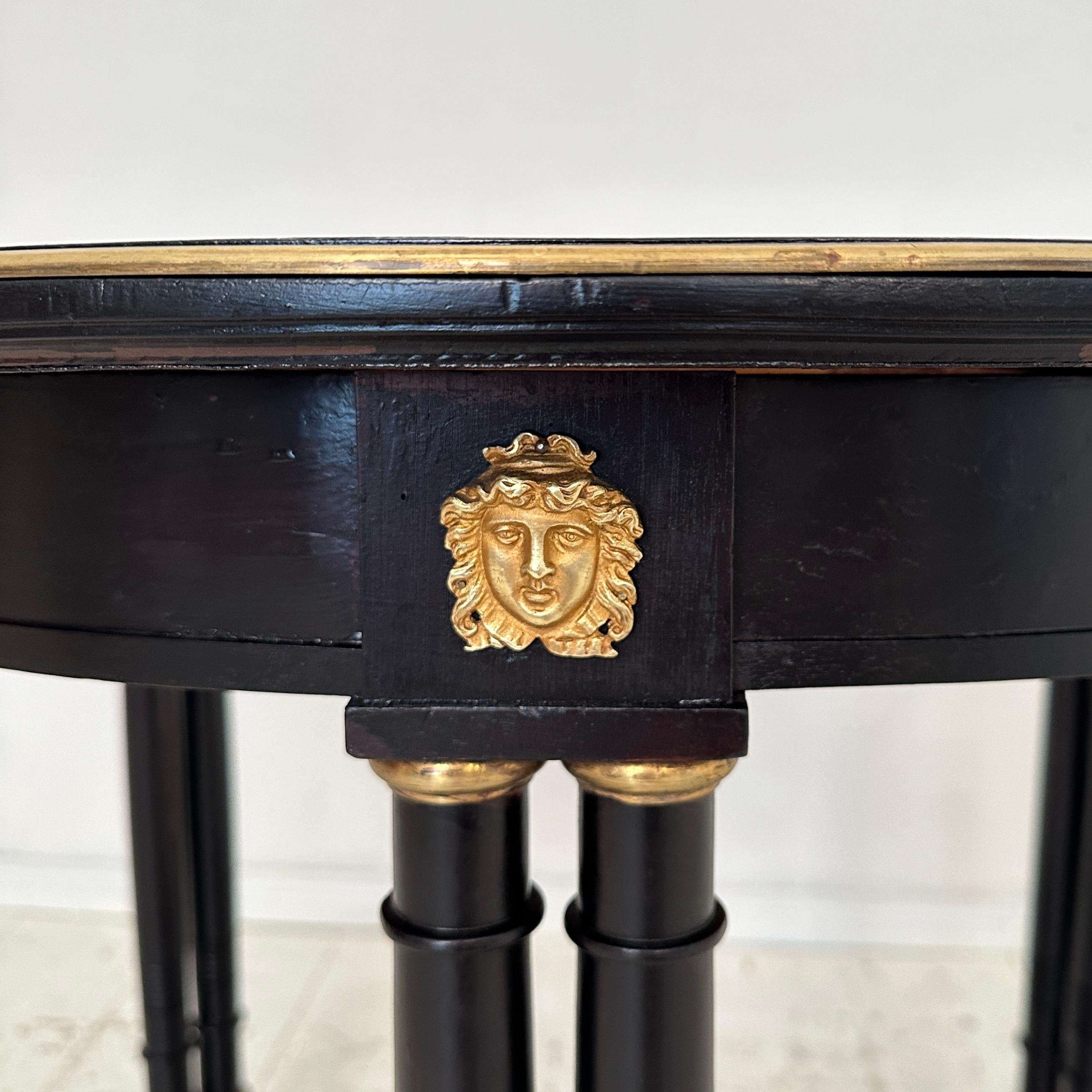 Brass 19th Century Black Round Gueridon Empire Style Table, around 1870 For Sale