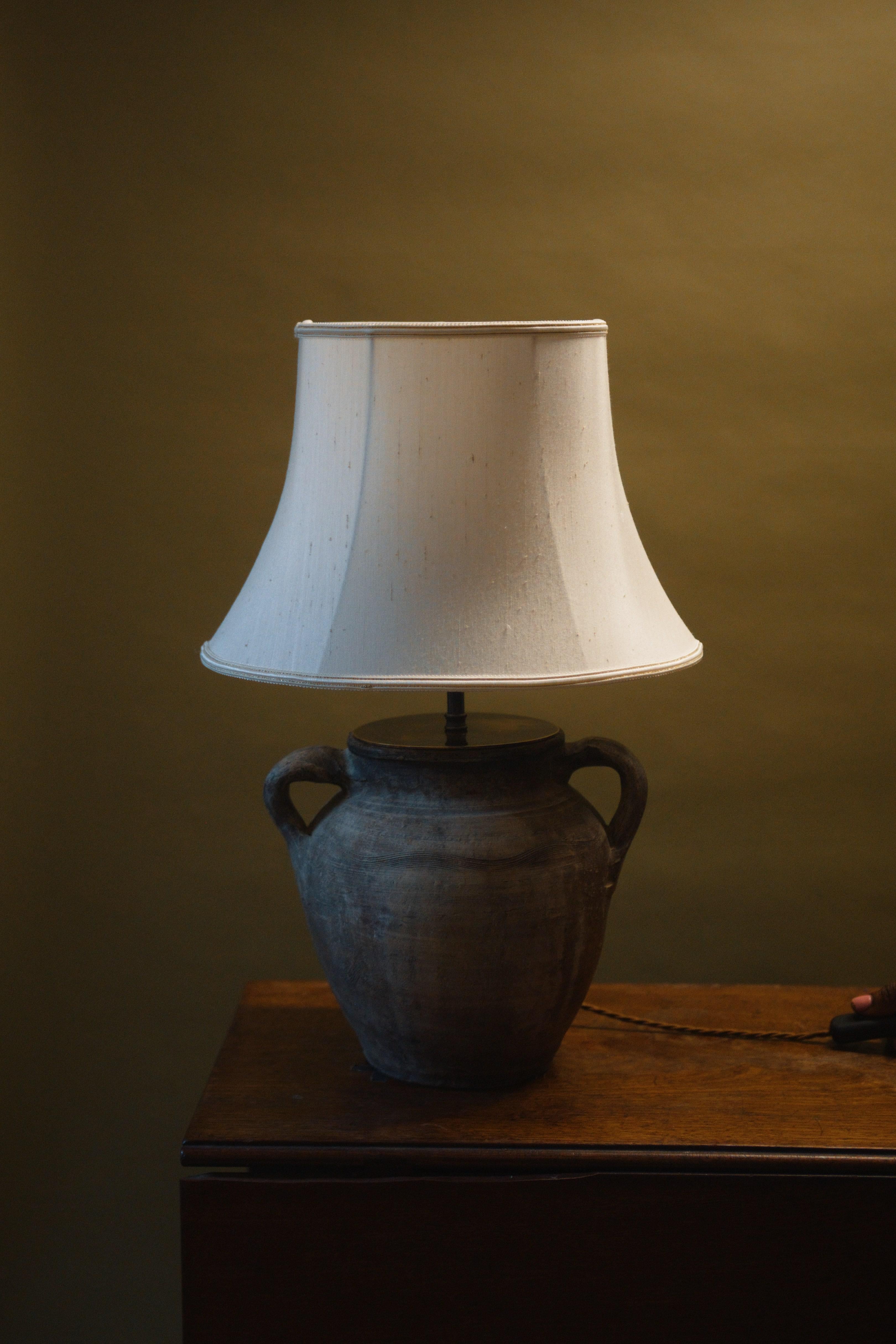 Hand-Carved 20th Century Ceramic Table Lamp Vintage Handcrafted Mediterranean Lighting For Sale