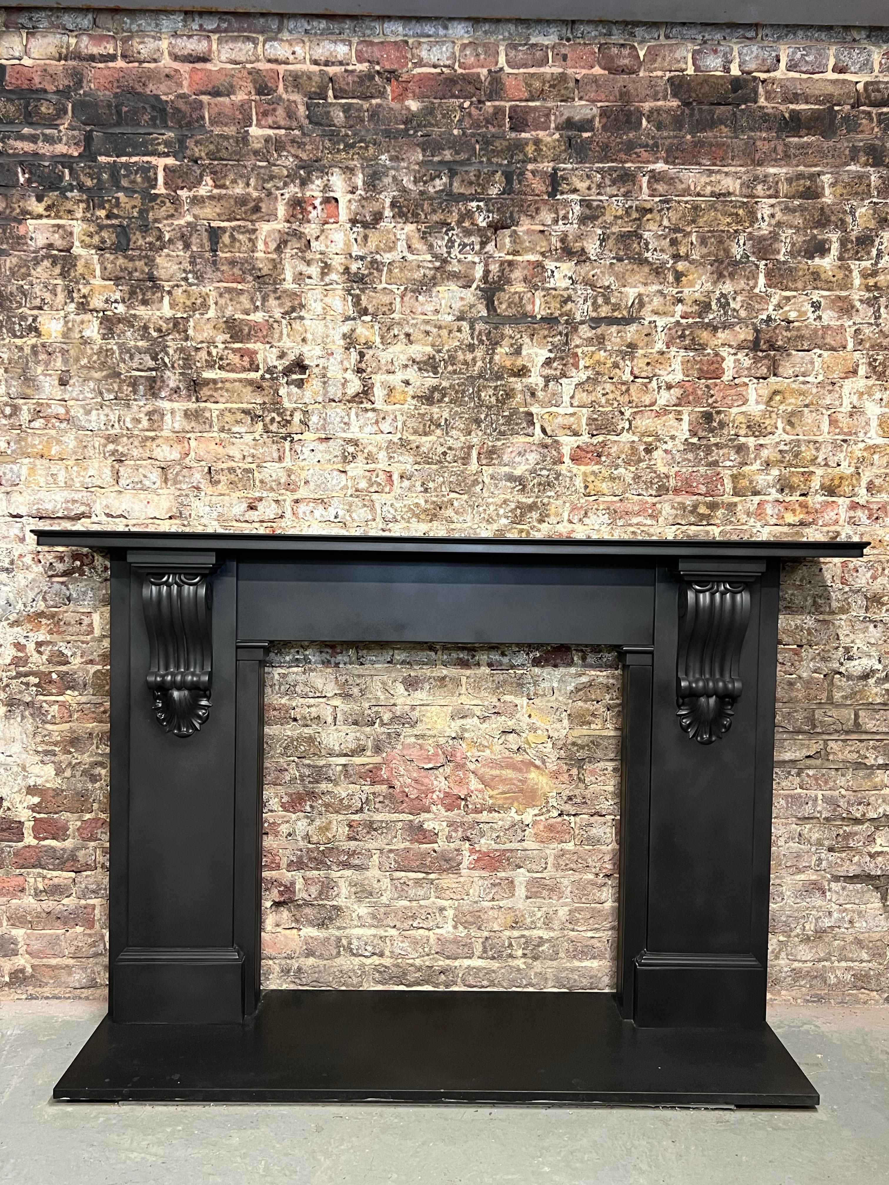 Hand-Carved 19th Century Black Slate Fireplace Mantlepiece For Sale