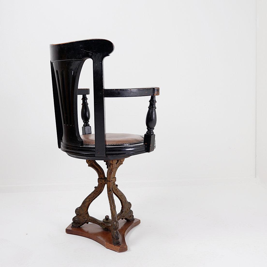 19th century black stained oak liner Ship's Swivel Chair For Sale 8