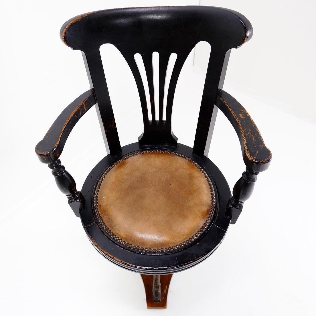 Edwardian 19th century black stained oak liner Ship's Swivel Chair For Sale