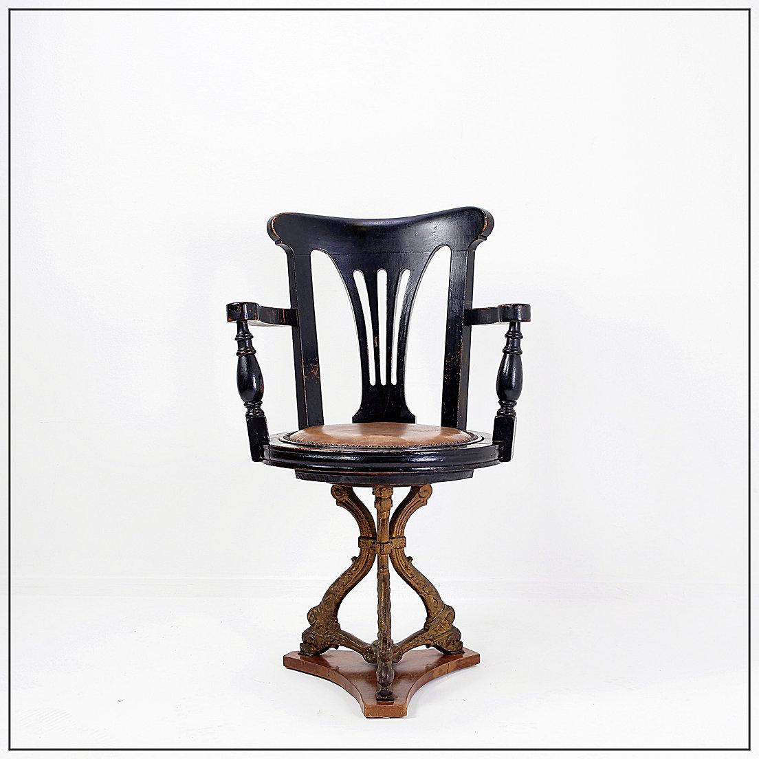 19th Century 19th century black stained oak liner Ship's Swivel Chair For Sale