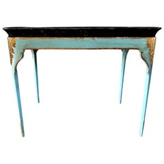19th Century Black, Turquoise Swedish Gustavian Tray Table, Pinewood Side Table
