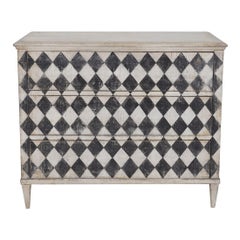 19th Century Black-White Italian Single Pinewood Chest, Antique Tuscan Cabinet