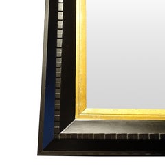 19th Century Black with Gold Trim Wall Mirror Dental Molding, France