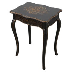 19th Century Black Wooden Side Table with Drawer, France